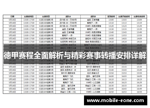 德甲赛程全面解析与精彩赛事转播安排详解 德甲赛程全面解析与精彩赛事转播安排详解