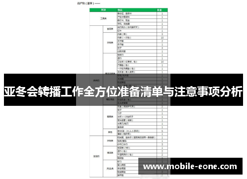 亚冬会转播工作全方位准备清单与注意事项分析 亚冬会转播工作全方位准备清单与注意事项分析